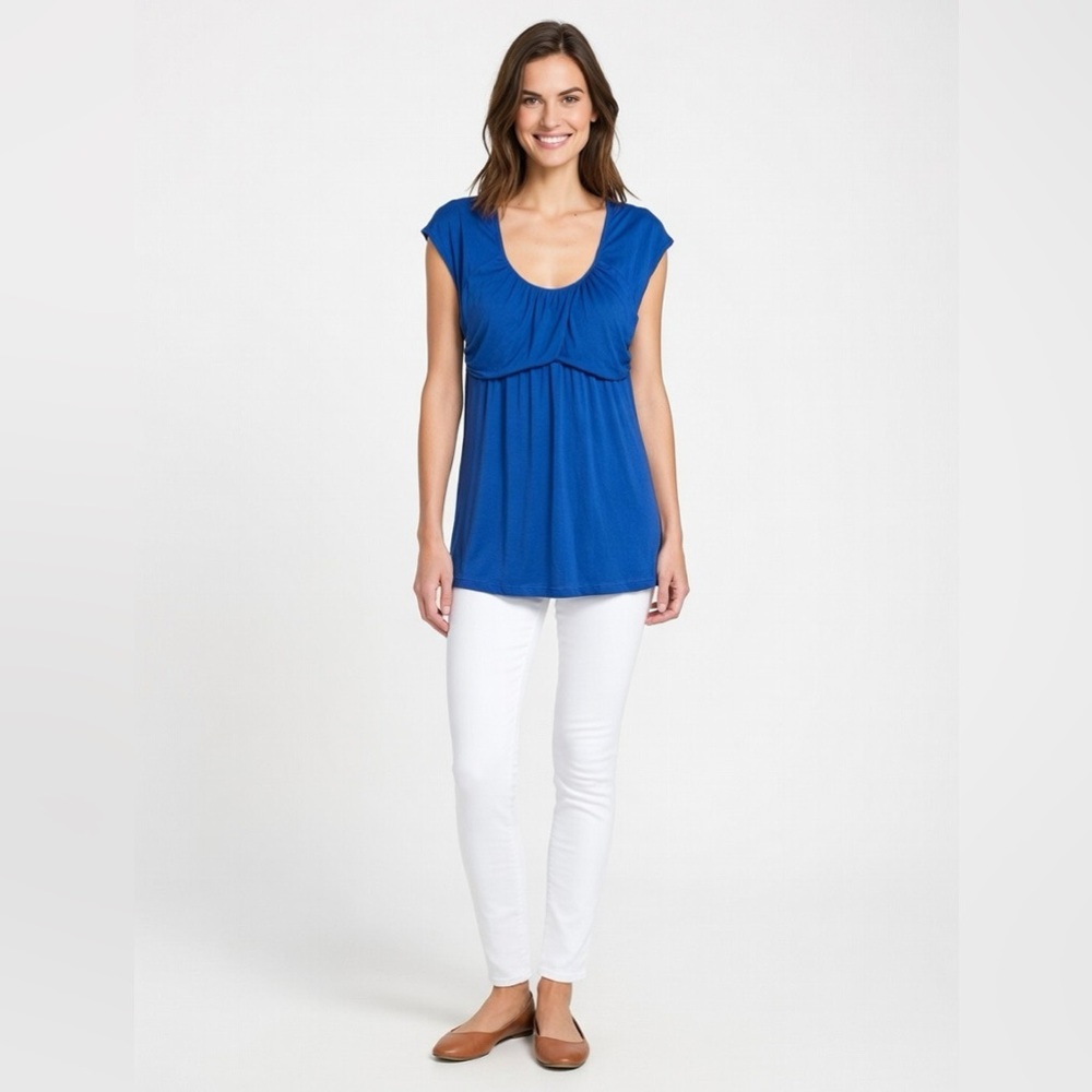 Soprano Royal Blue Empire Waist Cap Sleeve Blouse Plus Size 3X